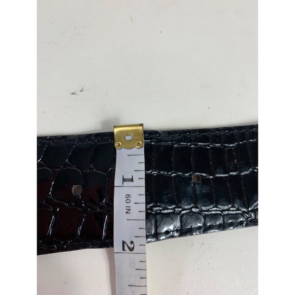 VTG Inspired 80s Black Wide Elastic Belt SZ M/L Rhinestone Buckle Crock Embossed - Picture 10 of 15